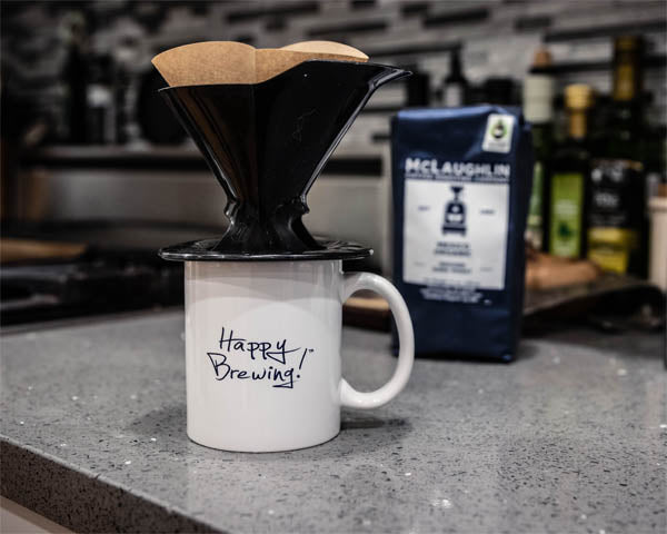 MCLAUGHLIN COFFEE "HAPPY BREWING!" MUG